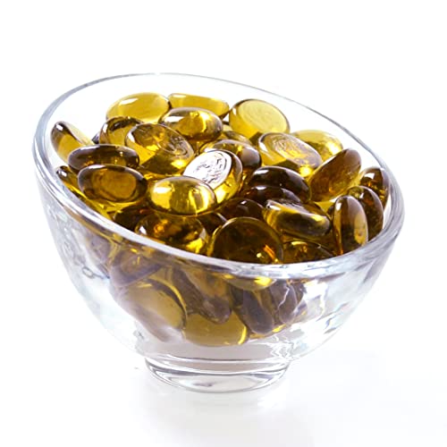 KINGOU Flat Glass Gems/Marbles/Stones/Beads for Vase Filler, Table Scatter, Games - 1 Lbs (17-19mm, Approx. 3/4\") (Yellow, Standard)