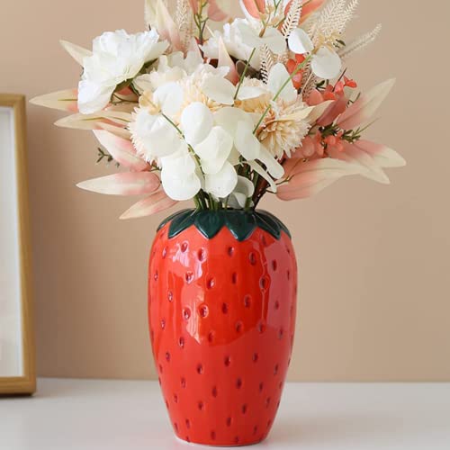 Arawat Ceramic Vases Strawberry Decorative Flower Vase Strawberry Table Vase for Pampas Grass Flowers Dried Flowers Modern Vases for Table Decoration Wedding Tulip Vase 20 x 14 x 14 cm