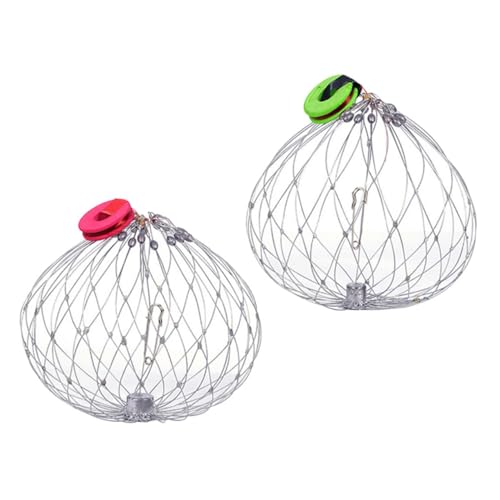 Cage à crabes portable en fil d'acier argenté pour pêche en mer x2