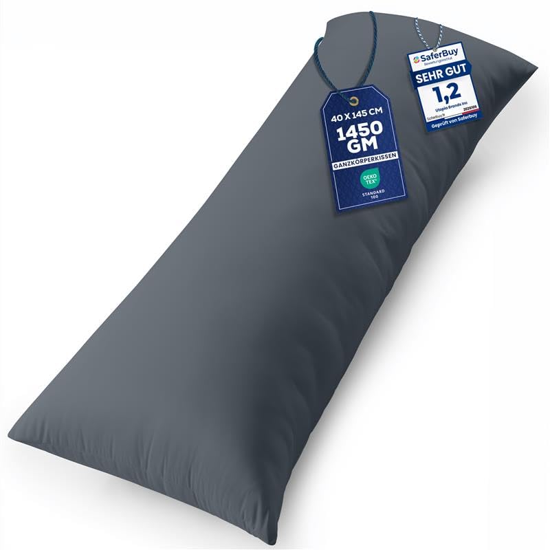 Utopia Bedding Nackenkissen, 40x145 cm Ganzkörperkissen, weiche Hohlfaserfüllung, langes Schwangerschaftskissen zur Unterstützung der Mutterschaft und für Seitenschläfer (Grau)