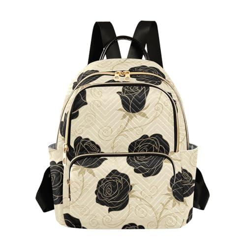 Mochila casual de 12.5 pulgadas con flores negras para mujer