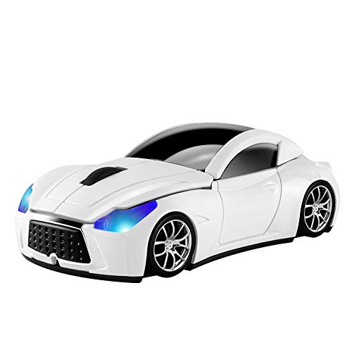 Cool Sport Car Shaped 2.4GHz Wireless Mouse Optical Cordless Mice with USB Receiver for PC Laptop Computer 1600DPI 3 Buttons White