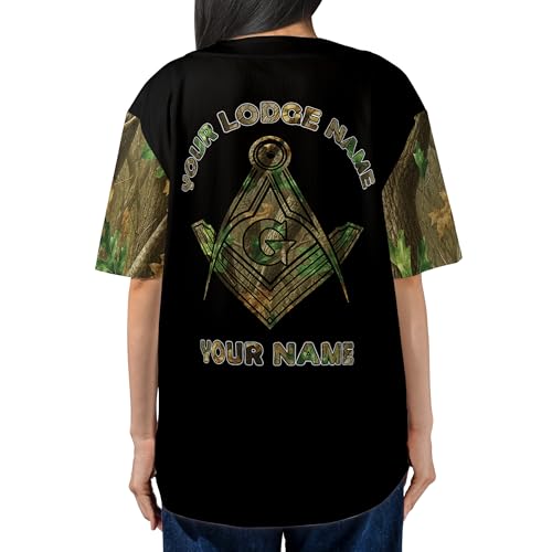 BAS319 Custom Masonic Camouflage Baseball Jersey, Camo Freemason Custom Name Jersey, Personalized Lodge Baseball Jersey miniatura 3
