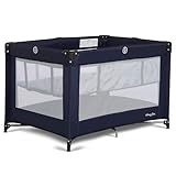 Dream On Me Zazzy Portable Playard with Bassinet - 360° Mesh Visibility, Quick Folding Travel Friendly Design, Carry Bag and Foldable Mattress Pad Included, Compact and Lightweight - Navy