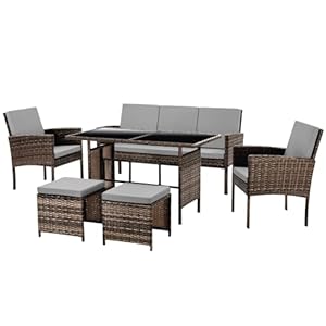 SVITA Denver Polyrattan Gartenmöbel Set 7 Personen Essgruppe Lounge Esstisch Braun