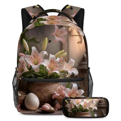 Cartables de Pâques roses avec sac à dos 40cm et trousse à crayons