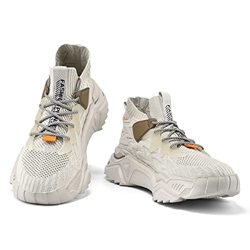 Matruple Mens Fashion Sneakers High Top Casual Shoes Athletic Walking Mesh Comfortable Sports Shoe Beige #TOP5