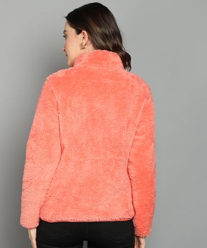 Image of Alan Jones Clothing Women's Fluffy Yarn Fleece Full-Zip Jacket | Soft Lightweight Warm Outerwear with Stand Collar & Piping at Hem & Cuffs