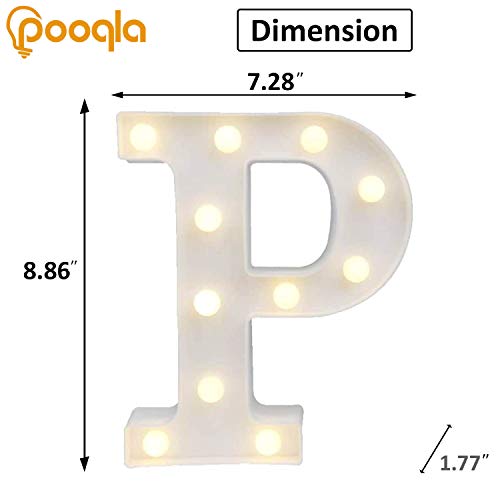 Image of Pooqla LED Marquee Letter Lights, Warm White and Cool White Decorative Lighted Letters, Light Up Alphabet Letters for Boys Girls, Party, Wedding, Bar, Night Light, Birthday Decoration, Letter P