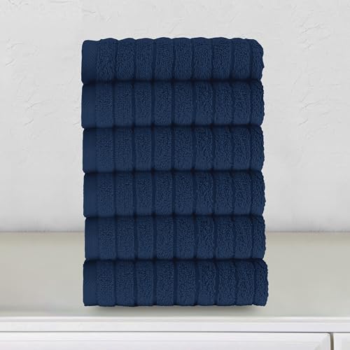 Image of Elegant Comfort 100% Turkish Cotton Corduroy Ribbed Luxury Washcloths 6 Pack Soft 13 x 13 Inch - Higly Absorbent, Durable, Quick Dry, Spa Premium Hotel Quality for Bathroom or Travel, Navy
