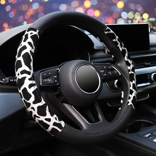 ZHOL-Cow-Print-Steering-Wheel-Cover-Universal-15-inch-Breathable-Microfiber-Leather-Anti-Slip-Car-Steering-Wheel-Protector-for-Women-Men-BlackWhite