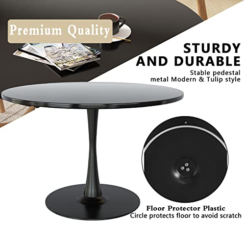 Dklgg Black Round Dining Table, 42.1" Tulip Table Kitchen Dining Table For 4-6 People With Mdf Table Top & Pedestal Base, Mid-Century End Table Leisure Coffee Table Office Living Room Table #TOP5