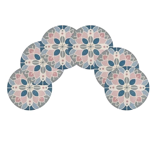 Image of LaVichitra Cotton Table Placemat | Dining Table Mat | Bed Side Table Mat | Cotton Round Shape Placemats | Washable PlaceMat for Shelves & Plant Pots - Pack of 6, Bohemian