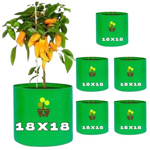 Image of MASHKI HDPE Grow Bags for Home, Terrace & Balcony Gardening - Big Size Vegetable Plant Grow Bags (15x15, 18 inchx18 inch & 24 inchx24 inch - Heavy Duty, UV Stabilized) (5, 18x18 Inches)