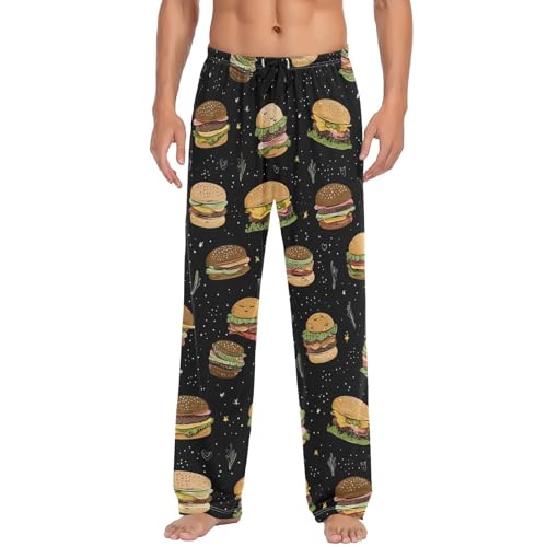 Colorful French Fries Hamburger Pajama Pants Fast Food Men's Pajama Bottoms Lounge Sleepwear PJs Lightweight Sleep Pants XL