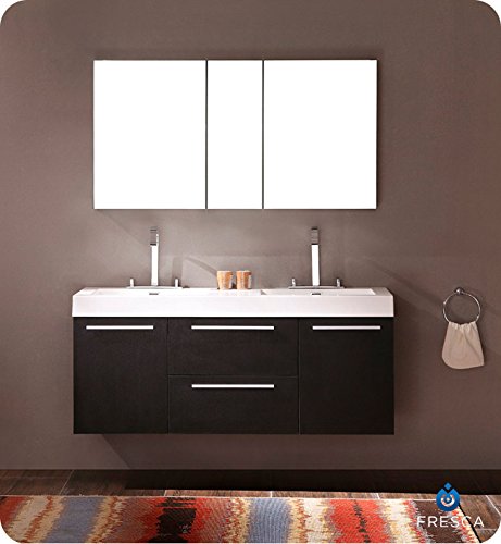 Fresca Opulento 54" Black Modern Double Sink Bathroom Cabinet W/Integrated Sinks #TOP3