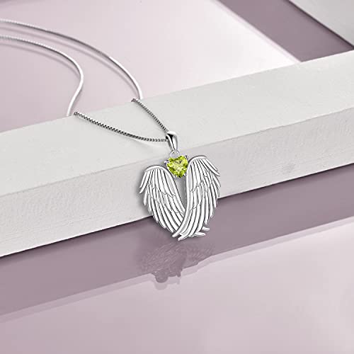 Image of YFN Angel Wings Necklace 925 Sterling Silver Guardian Angel Wings Pendant Necklace Birthstone Necklace for Women Girls Christmas Jewelry Gifts