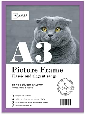 A2 Black Picture Frame, Fits A2 (42 x 59.4cm - 16.5 x 23.4in) Poster, Photo, or Print. Portrait and Horizontal Wall Hooks