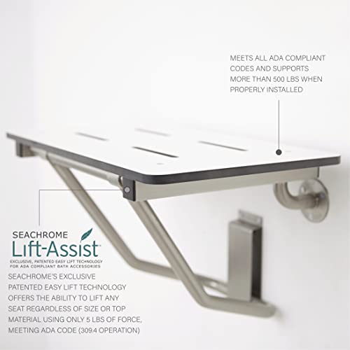 Seachrome Lift-Assist Shower Seat, Yoke-Style Bench, Wall Mount, 32" x 15", Solid White Phenolic by Seachrome - Image 3