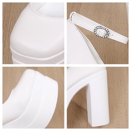 Women's Waterproof Platform High Chunky Heel Round Toe Pumps with Adjustable Rhinestone Buckle Sexy Super High Heel Comfortable Non-Slip Goth Shoes for Party Prom Wedding Dress4