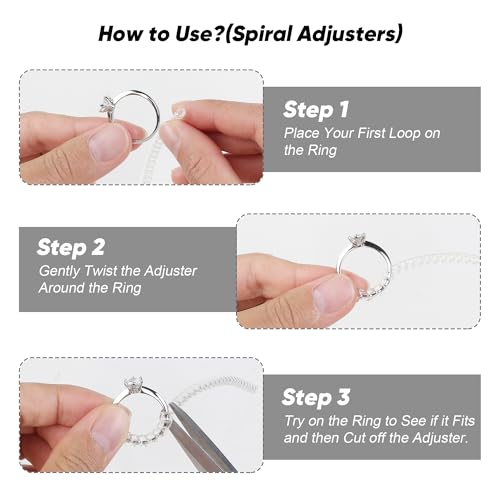 Image of Likimar Ring Size Adjuster for Loose Rings - 8 Clip-on Spacers & 6 Coils | Stop Spinning Instantly, 8 Clip-on Spacers & 6 Spiral Adjusters, Fit Band Width 1mm-10.5mm, Safe & Comfortable for Daily Wear