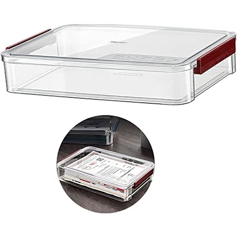 PeoTRIOL Clear File Storage Box with Lids, A4 Storage Box for 8"x11" Paper, Plastic A4 Container, Stackable Magazine File A4 Paper Project Case Bins, Desk Organizer Office Invoice Document (Large-1) Cover