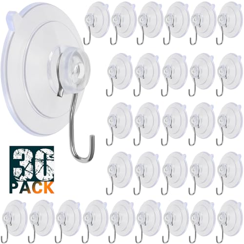 LUPYJI Suction Cup Hooks, Transparent PVC Removable Reusable, for Glass Windows, Mirrors, Doors, Tiles, 30 Pack