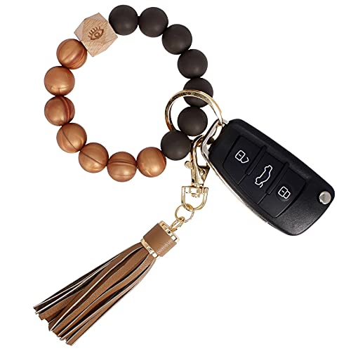 Bihrtc Silicone Beaded Key Ring Wristlet Pu Leather Tassel Wristlet Keychain Bracelet Charm Portable House Car Keys Ring Holder Bangle Keychain Wristlet For Women Girls Wrist Key Chain #TOP29