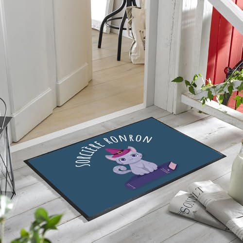 Paillasson bleu chat sorcière résistant pour éviter les traces de pas