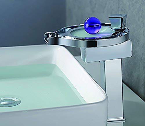 One-Day Sale: Up to 70% Off Cascada Modern Stylish Single Handle Color Changing LED Faucet Waterfall Bathroom Automated Temperature Changing 3 Colors RGB (Chrome Finish) (HDD727H)