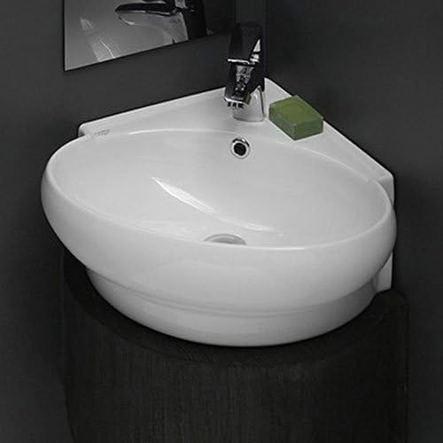 CeraStyle 002000-U-One Hole Mini Round Corner Ceramic Wall Mounted/Vessel Sink, White