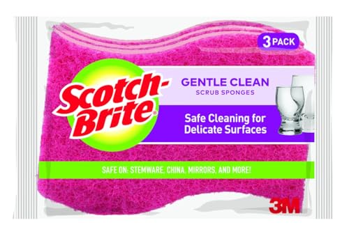 Scotch-Brite Gentle Clean Non-Scratch Scrub Sponge 24 Nonscratch Kitchen Sponges for Gentle Cleaning of Porcelain Fine China Stemware Nonstick Pots and Pans Mirrors Faucets and More