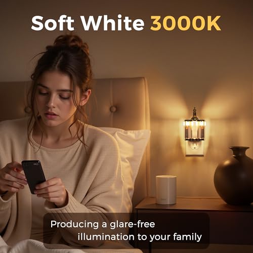 Image of L LOHAS LED Night Light, 2 Pack Night Lights Plug into Wall, 3000K Soft White LED, Crystal Night Lights with Dusk to Dawn Sensor, 0-100lm Adjustable Brightness, for Hallway Bedroom Stairway