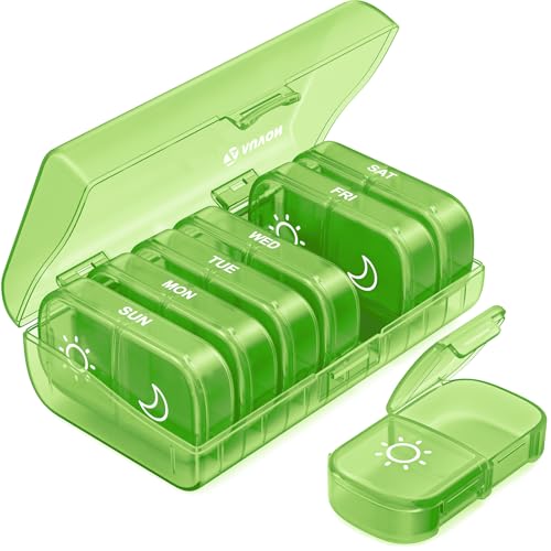 AUVON XL Weekly Pill Organizer 2 Times a Day, Pill Box 7 Day with One-Side Large Openings for Easy to Use, Black Privacy Protection AM PM Pill Case for Medication, Vitamins, Fish Oils, Supplements