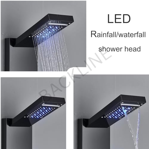 Image of Backline 7 in 1 Thermostatic Shower Panels For Bathroom SS 304, Multifunction Shower System With LED & Hot & Cold Water | Hand Shower | Body Mist Spray | Water Spout (Black Glossy)