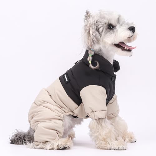 Duuclume Winter-Hundemantel mit Stehkragen, winddicht, wasserdicht, warme Hundejacke für kaltes Wetter, vierbeiniger Haustier-Schneeanzug (Beige, M)