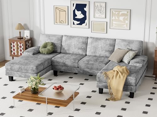 Yeshomy Convertible Sectional Sofa U-Shaped Couch With Soft Modern Cotton Chenille Fabric For Living Room thumb #2