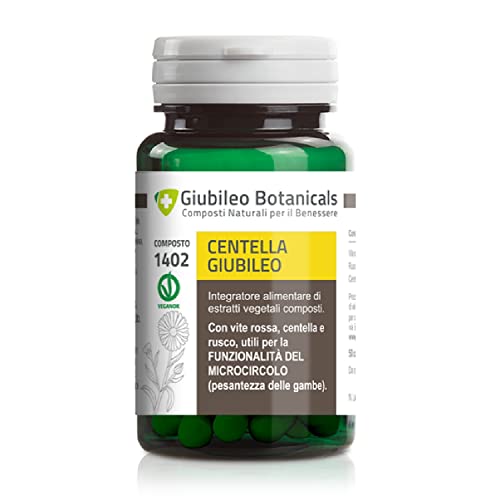 Integratore 100% naturale con CENTELLA, VITE ROSSA e RUSCO Utili per la Funzionalità del Microcircolo (Pesantezza delle Gambe), 50 capsule.