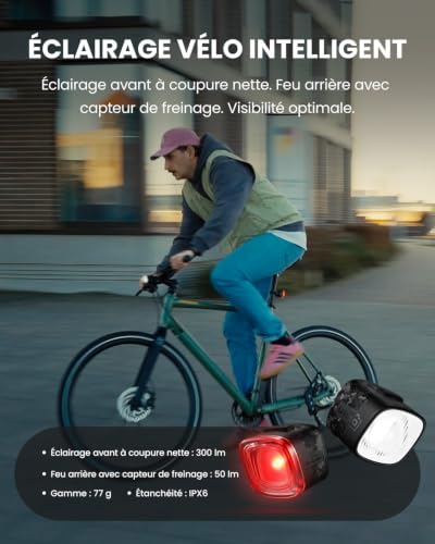 Ensemble d'éclairage vélo Magicshine URBO COMBO,feu arrière avec capteur de freinage et phare avant à coupure nette. Accessoires vélo ultralégers et étanches, idéaux pour les trajets urbains nocturnes – vue 2