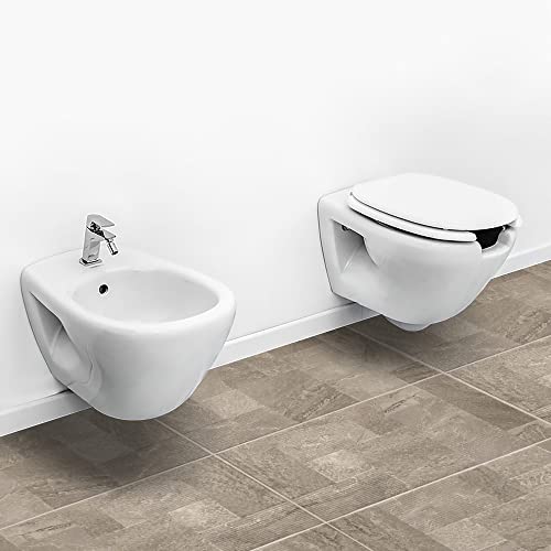 Inbagno Set Sanitari Bagno sospesi per disabili con WC con Apertura Frontale, in Ceramica Bianca Lucida, Completo di Sedile Copri WC