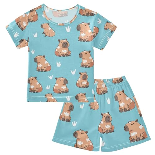 Pajama Short Sets Cute Brown Animals Pattern Soft Cotton Summer Sleepwear 2 Piece PJS Size 5-14T