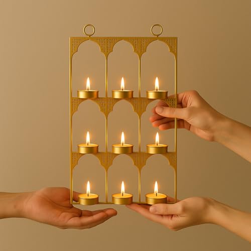 Image of CraftVatika Tealight Candle Holder Festive Decor,Wall Mounted Iron Tealight Candle Holder Stand Frame for Home Christmas Diwali Decoration Items, Diwali Gift Items, Wall Decor, Pooja Decoration Items