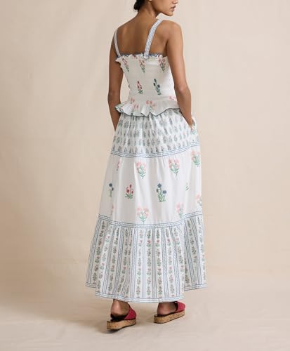 Image of Y2k Patchwork Floral Maxi Dress Boho Flowy Ruffle Tiered Summer Dress Cute Beach Smocked Long Sundresses for Women
