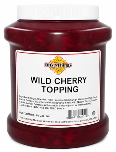 Wild Cherry Dessert Topping 64 oz | Ice Cream, Sundaes, Cheesecake & Pie Filling | Kosher, Made in America | Bakery & Dessert Sauce | Bits N Things