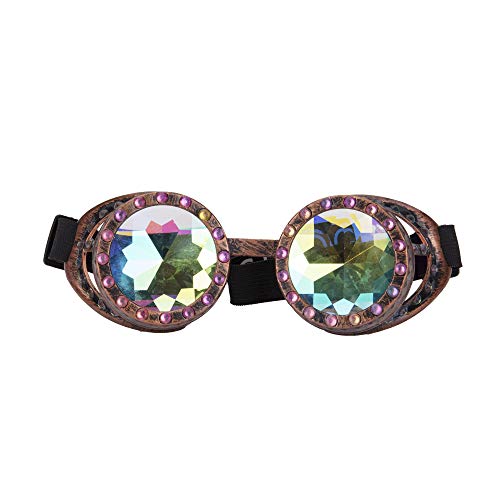 Focussexy Óculos de rave Steampunk caleidoscópio com lentes de vidro cristal, Bronze Gem, One Size