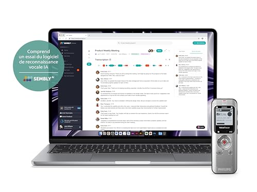 PHILIPS VoiceTracer DVT2015 Enregistreur Vocal, 8 Go, MP3, 2 Microphones stéréo. Licence d'essai Sembly AI: Transcription, résumés créés par l'intelligence Artificielle