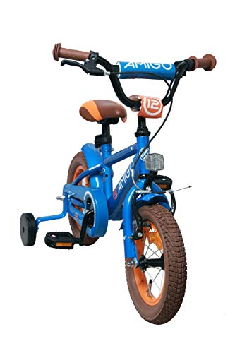 AMIGO Sports - Kinderfahrrad für Jungen - 12 Zoll - mit Handbremse, Rücktritt, Lenkerpolster und Stützräder - ab 3-4 Jahre - Blau – Bild 3