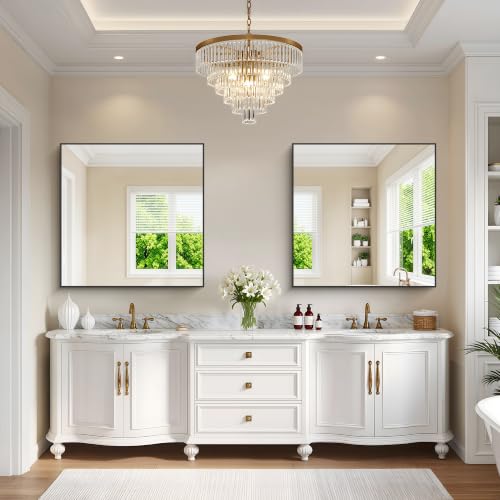 Image of DESBING 36 inch x 36 inch Bathroom Mirror, Black Metal Frame Wall Mirror | HD Image,Shatterproof Decorative Square Vanity Mirror for Bedroom Bathroom Living Room Entryway Horizontal or Vertical