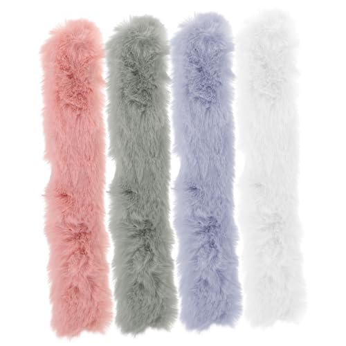 OSOLADY 4個 ぬいぐるみリング 女の子のためのヘアゴム 女性用シルクバンダナ 弾性体 黒いヘアバンド ふわふわの髪のロープ 豪華な髪のネクタイ カバー ウサギのフェイクファー