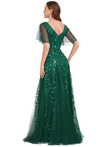 Image of Ever-Pretty Women's Sequin Formal Dresses Evening Gown Sparkly V-Neck Short Sleeve Floor Length Mother of The Bride Dress 736